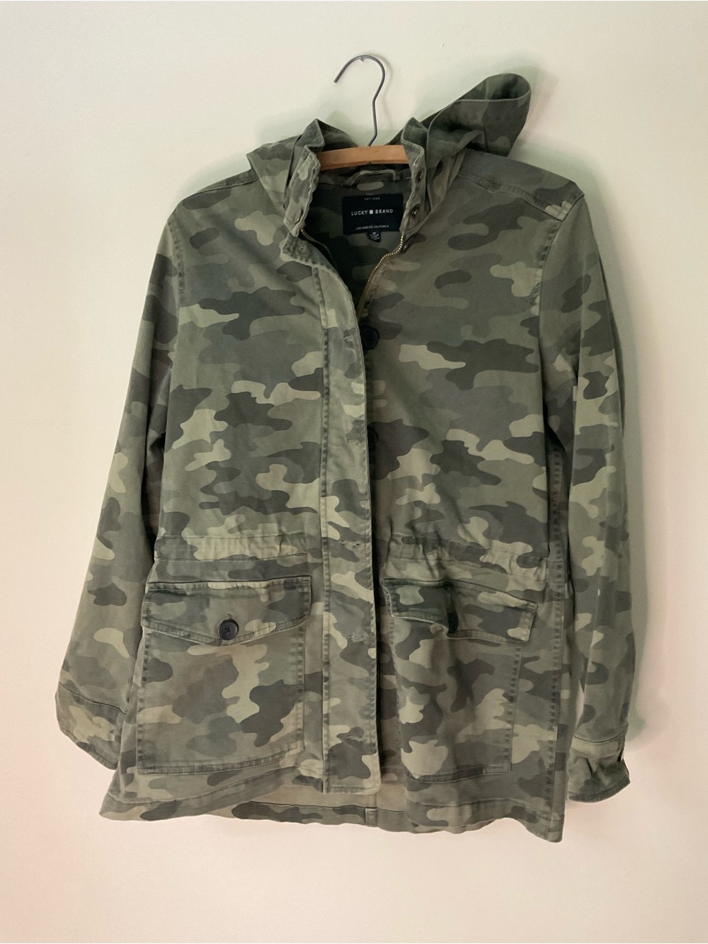 Lucky Brand Olive Green Camo Hooded Utility Jacket